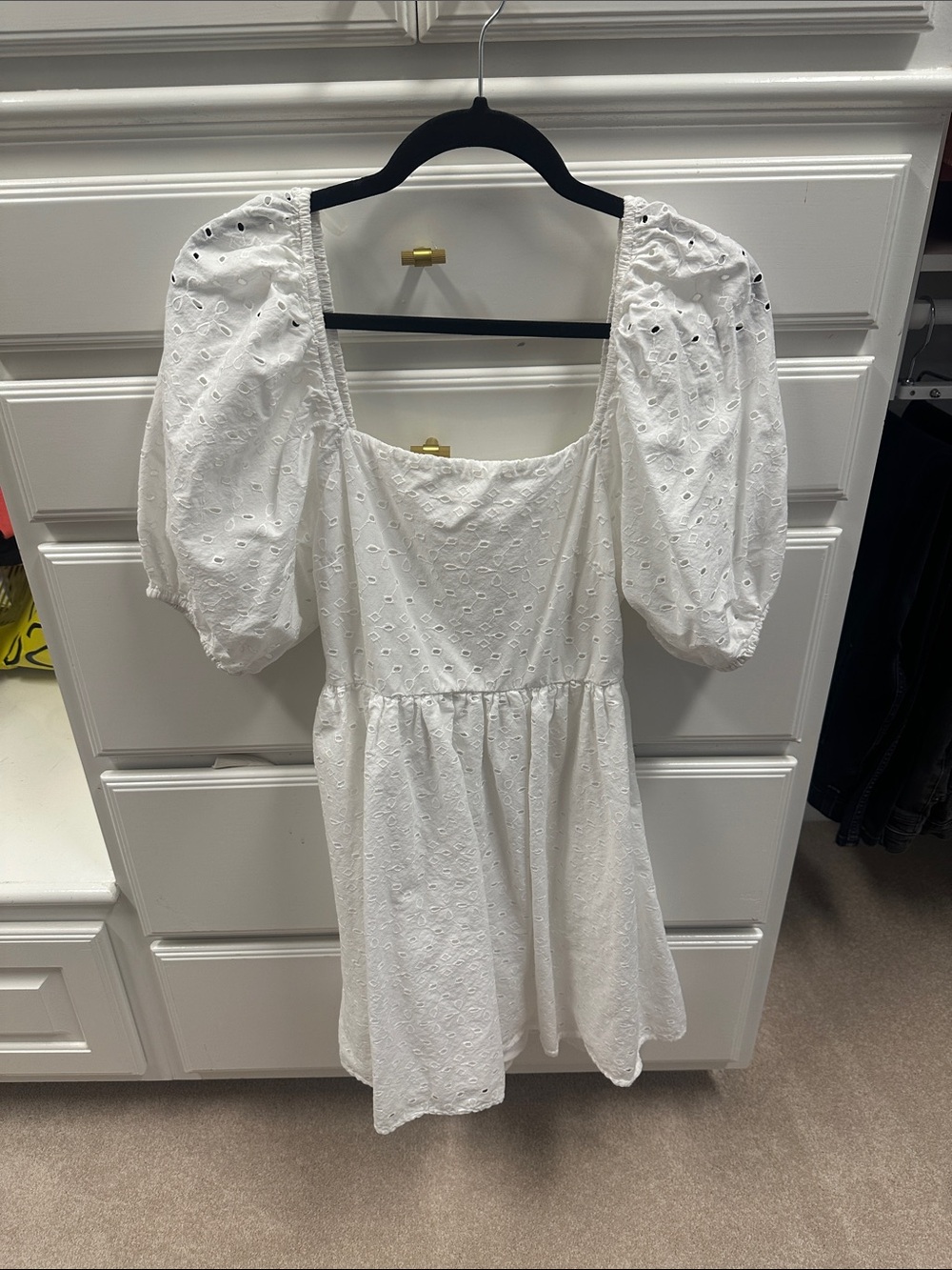 a new day White Eyelet Puff-Sleeve Square Neck Dress